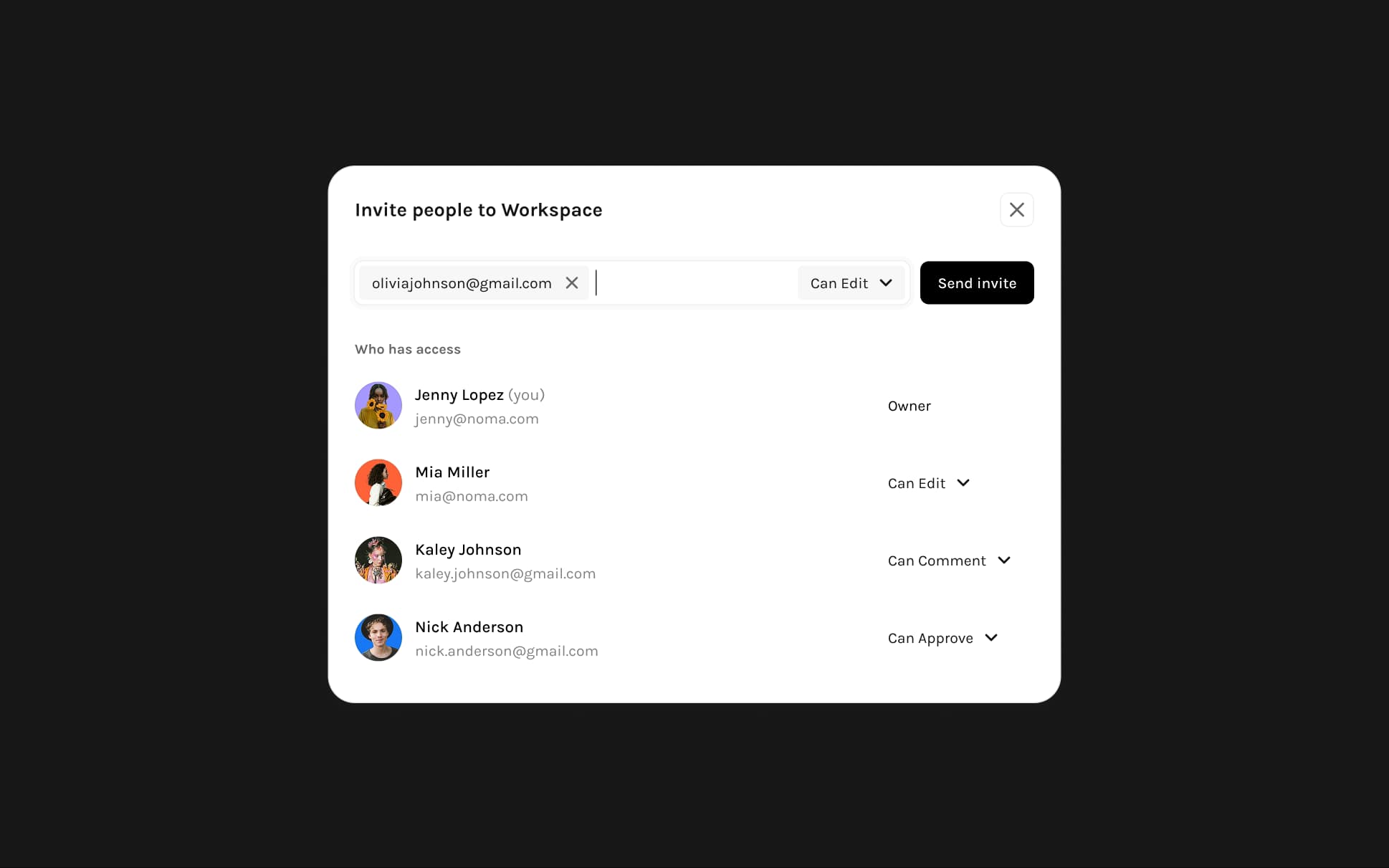 Workspace invite modal