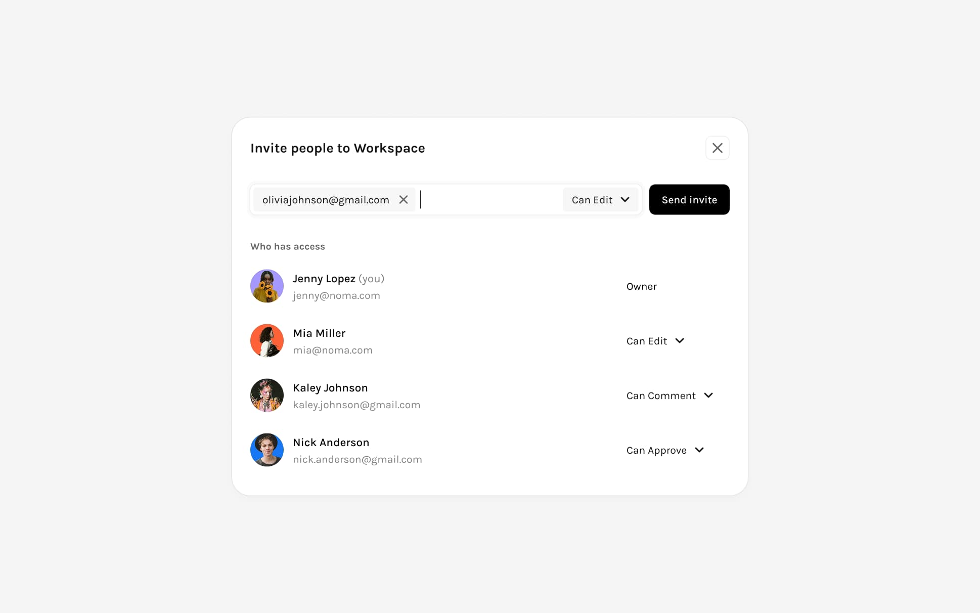 Workspace invite modal