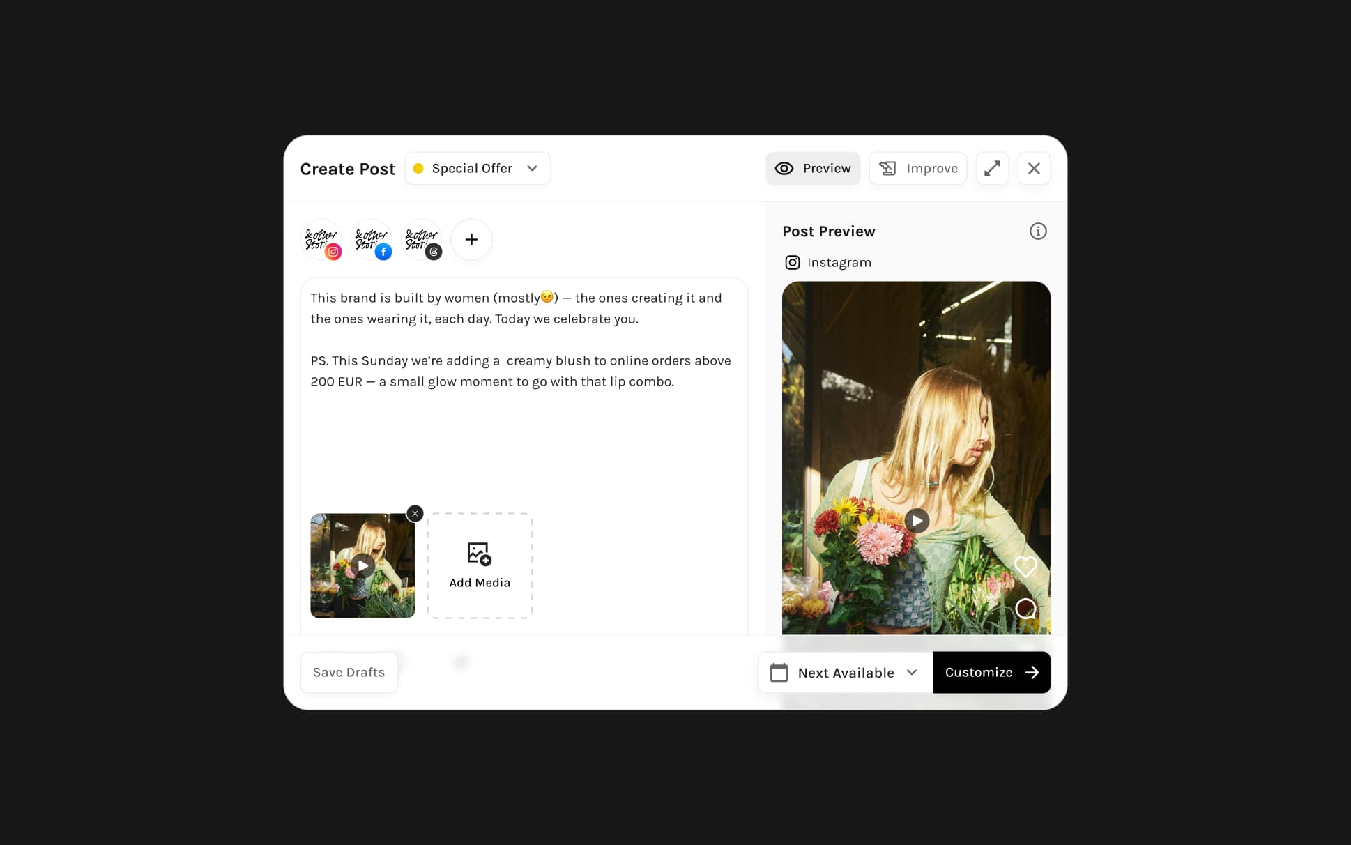 Cross-platform post editor